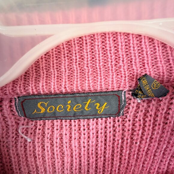 Society Coral Pink Chunky Knit Cropped Sweater Mock Neck Oversized Y2K L/XL - Picture 2 of 11